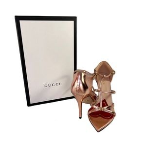 Gucci rose gold Jerry heeled leather cage sandals size 39 NEW